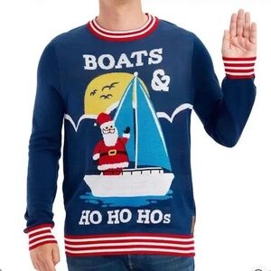 Tipsy Elves Boats & Ho Ho Hos Ugly Christmas Sweater Blue